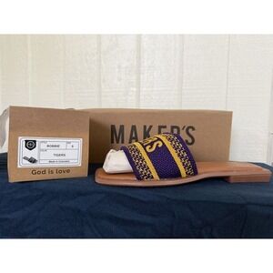 Makers Bobbie Tigers Purple Gold Embroidered Sandals Women Size 9 NIB